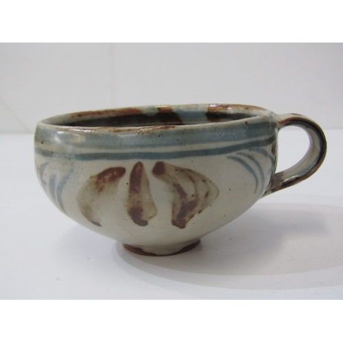 22 - WENFORD BRIDGE POTTERY, a Wenford Bridge pot and cover with scrolling brown and blue designs. Wenfor... 