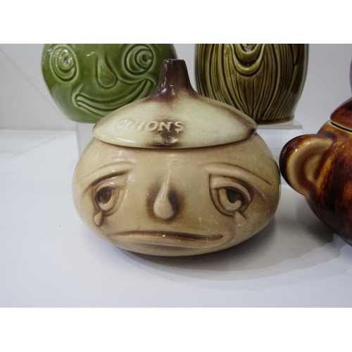 3 - SYLVAC POTTERY, a Sylvac apple sauce jar and cover, a Sylvac beetroot jar and cover, another beetroo... 