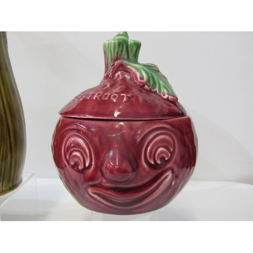 3 - SYLVAC POTTERY, a Sylvac apple sauce jar and cover, a Sylvac beetroot jar and cover, another beetroo... 
