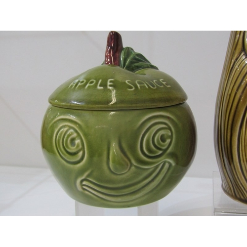3 - SYLVAC POTTERY, a Sylvac apple sauce jar and cover, a Sylvac beetroot jar and cover, another beetroo... 