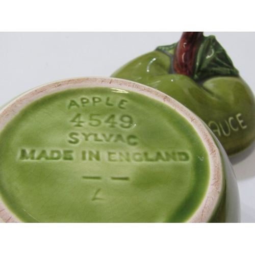 3 - SYLVAC POTTERY, a Sylvac apple sauce jar and cover, a Sylvac beetroot jar and cover, another beetroo... 