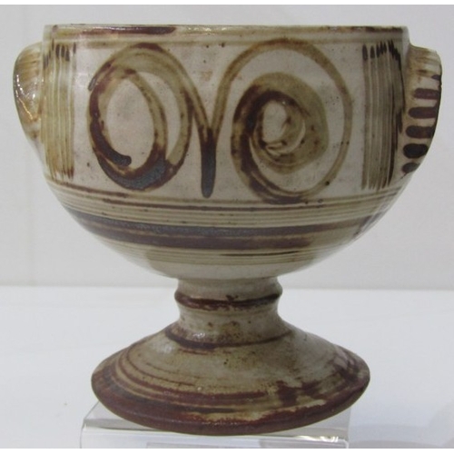 30 - MICHAEL CARDEW BOWL, Michael Cardew for Wenford Bridge stoneware footed bowl, (chalice) with iron gl... 