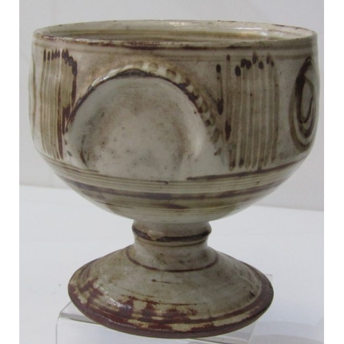 30 - MICHAEL CARDEW BOWL, Michael Cardew for Wenford Bridge stoneware footed bowl, (chalice) with iron gl... 