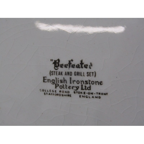 31 - RETRO BEEF EATER STEAK PLATES, 5 Beefeater English Ironstone steak plates, each  with colourful desi... 