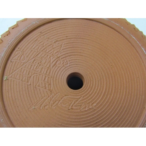 32 - FLOWER BRICK, a vintage ceramic flower brick, the rectangular body featuring painted blue, brown and... 