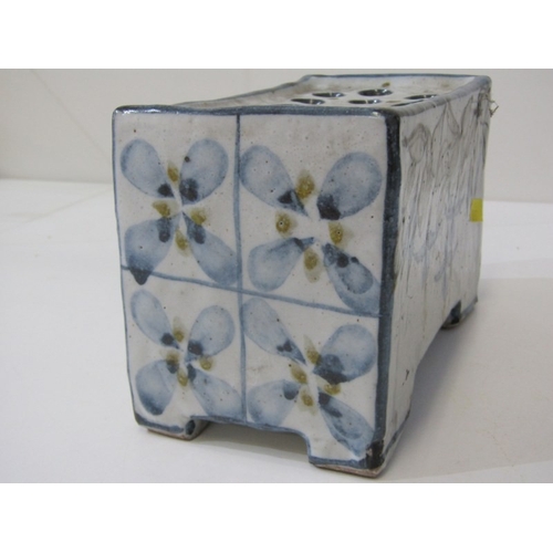 32 - FLOWER BRICK, a vintage ceramic flower brick, the rectangular body featuring painted blue, brown and... 