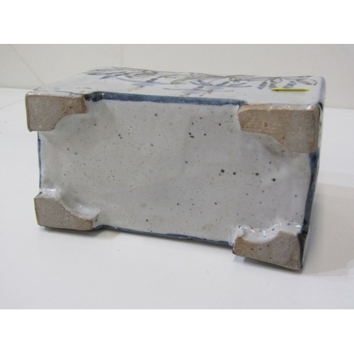32 - FLOWER BRICK, a vintage ceramic flower brick, the rectangular body featuring painted blue, brown and... 