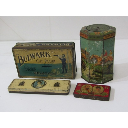 35 - ADVERTISING TINS, a collection of interesting old tins including 'Bulwark', cut plug tobacco by W.D.... 