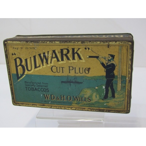 35 - ADVERTISING TINS, a collection of interesting old tins including 'Bulwark', cut plug tobacco by W.D.... 