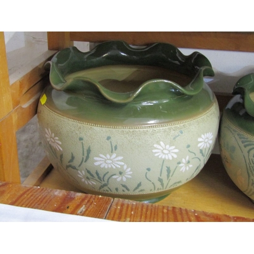 36 - FLORAL JARDINIERES, a Lovatts Pottery green bodied jardinière with white and green daisy decoration.... 