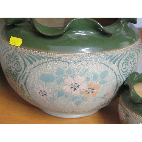 36 - FLORAL JARDINIERES, a Lovatts Pottery green bodied jardinière with white and green daisy decoration.... 
