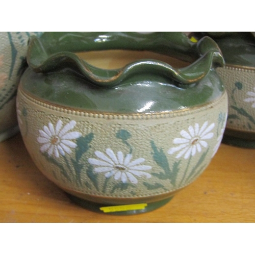 36 - FLORAL JARDINIERES, a Lovatts Pottery green bodied jardinière with white and green daisy decoration.... 