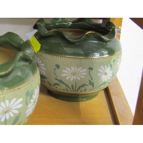 36 - FLORAL JARDINIERES, a Lovatts Pottery green bodied jardinière with white and green daisy decoration.... 