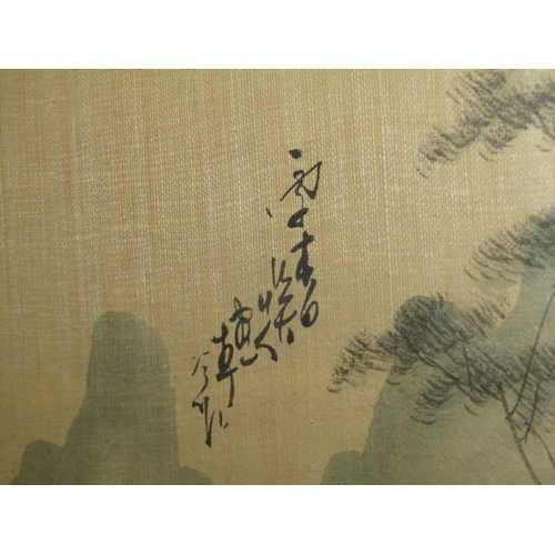 38 - ORIENTAL SILK PAINTING, a framed Japanese watercolour painting on silk. The stylised outdoor garden ... 