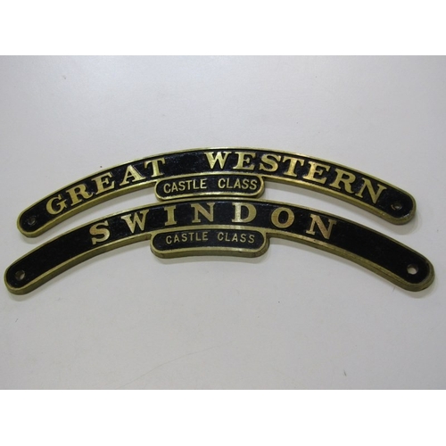 41 - RAILWAY, a Pair of Great Western Castle Class Engine Plates, a cast iron steam engine door stop and ... 