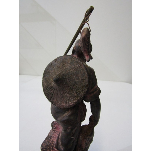 42 - ORIENTAL CARVINGS, a vintage Chinese carved wooden statue depicting a sage, such as Shou Xing, in th... 