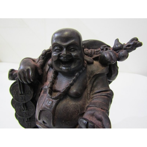 42 - ORIENTAL CARVINGS, a vintage Chinese carved wooden statue depicting a sage, such as Shou Xing, in th... 
