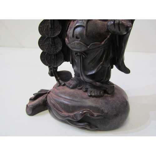 42 - ORIENTAL CARVINGS, a vintage Chinese carved wooden statue depicting a sage, such as Shou Xing, in th... 