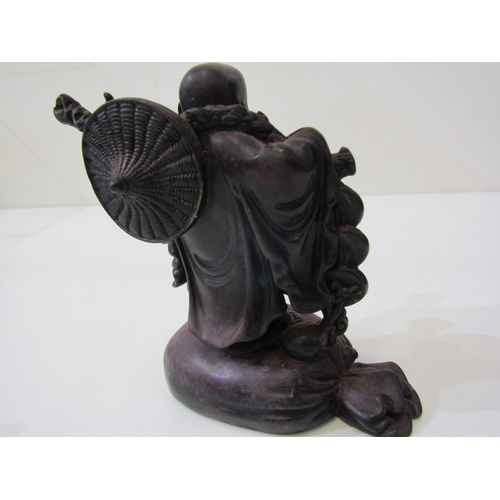 42 - ORIENTAL CARVINGS, a vintage Chinese carved wooden statue depicting a sage, such as Shou Xing, in th... 