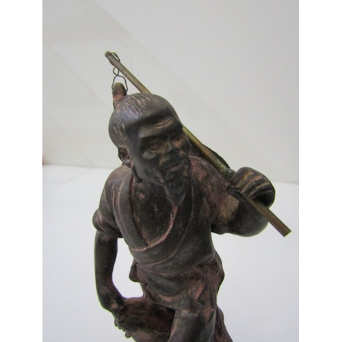 42 - ORIENTAL CARVINGS, a vintage Chinese carved wooden statue depicting a sage, such as Shou Xing, in th... 