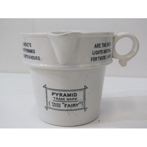 45 - VINTAGE MEDICAL ITEMS, Clarkes food warmer, a Clarkes pottery pyramid fairy food warmer jug, c.1880s... 