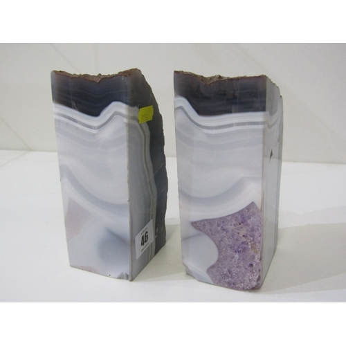 46 - AGATE BOOK ENDS, a pair of natural agate geode bookends, polished on 1 face with the other sides rem... 