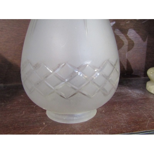 47 - GLASS LAMP SHADES, a set of 6 antique small glass lampshades, each with opaque bodies highlighted wi... 