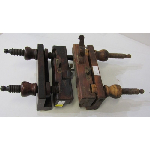 48 - ANTIQUE WOODEN PLANE, a French 19th century wooden screw arm plough plane, with threaded wooden stem... 