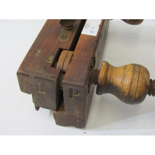 48 - ANTIQUE WOODEN PLANE, a French 19th century wooden screw arm plough plane, with threaded wooden stem... 