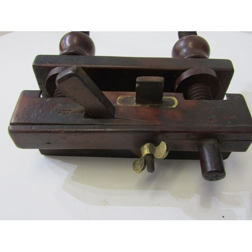48 - ANTIQUE WOODEN PLANE, a French 19th century wooden screw arm plough plane, with threaded wooden stem... 
