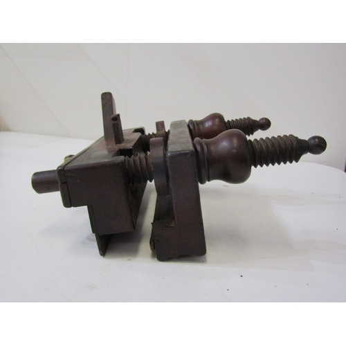 48 - ANTIQUE WOODEN PLANE, a French 19th century wooden screw arm plough plane, with threaded wooden stem... 