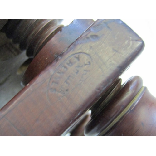 48 - ANTIQUE WOODEN PLANE, a French 19th century wooden screw arm plough plane, with threaded wooden stem... 