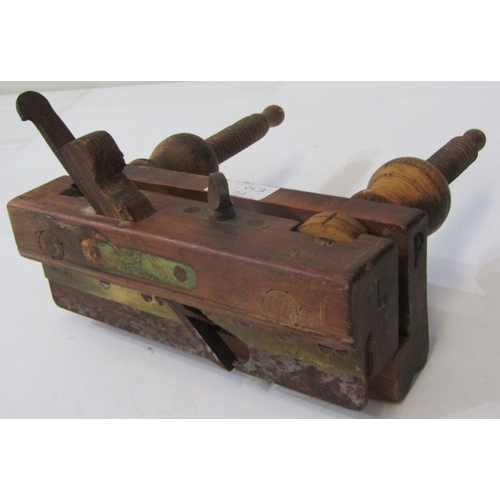 48 - ANTIQUE WOODEN PLANE, a French 19th century wooden screw arm plough plane, with threaded wooden stem... 