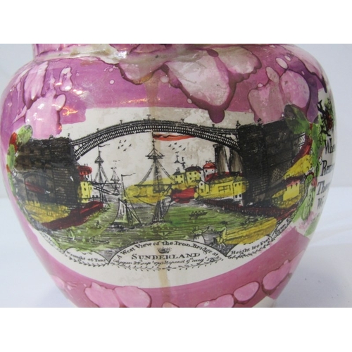5 - SUNDERLAND LUSTRE JUG, an early 19th century Sunderland lustre pottery jug depicting 'A West View of... 