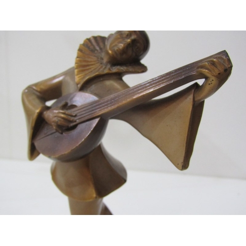 50 - ART DECO FIGURE, an Art Deco spelter figure of a Pierrot playing a mandolin, designed by Josef Loren... 
