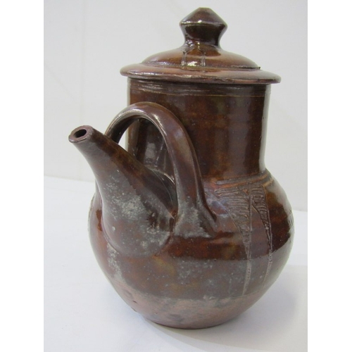 61 - WENFORD BRIDGE POTTERY, a Wenford Bridge studio pottery tea pot, with a brown glaze and variegated c... 