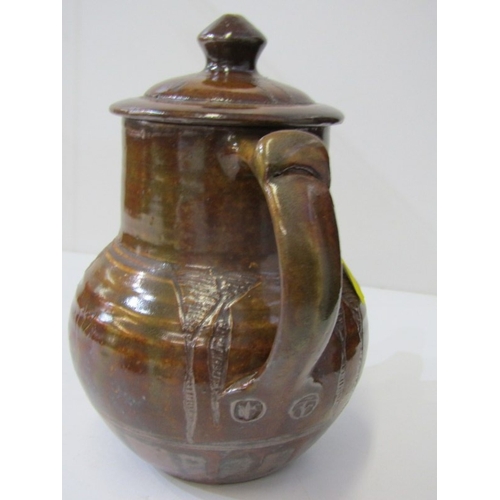 61 - WENFORD BRIDGE POTTERY, a Wenford Bridge studio pottery tea pot, with a brown glaze and variegated c... 