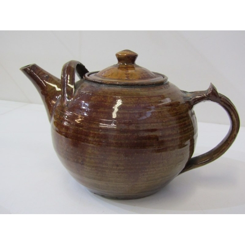 61 - WENFORD BRIDGE POTTERY, a Wenford Bridge studio pottery tea pot, with a brown glaze and variegated c... 