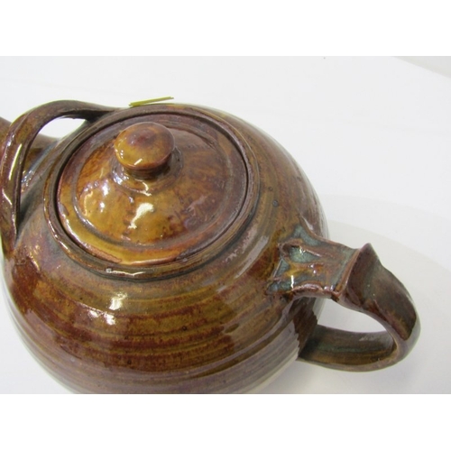 61 - WENFORD BRIDGE POTTERY, a Wenford Bridge studio pottery tea pot, with a brown glaze and variegated c... 