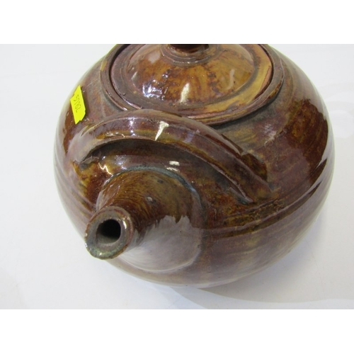 61 - WENFORD BRIDGE POTTERY, a Wenford Bridge studio pottery tea pot, with a brown glaze and variegated c... 