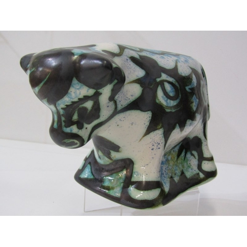 7 - CELTIC POTTERY BULL, a Newlyn Celtic Pottery bull figurine in Mousehole Folk pattern, 24cm wide x 14... 
