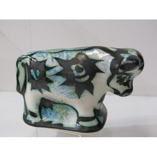 7 - CELTIC POTTERY BULL, a Newlyn Celtic Pottery bull figurine in Mousehole Folk pattern, 24cm wide x 14... 