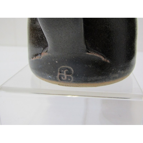 8 - LEACH POTTERY, a Leach Pottery handled jug with pouring lip and overall dark brown glaze, Leach Pott... 