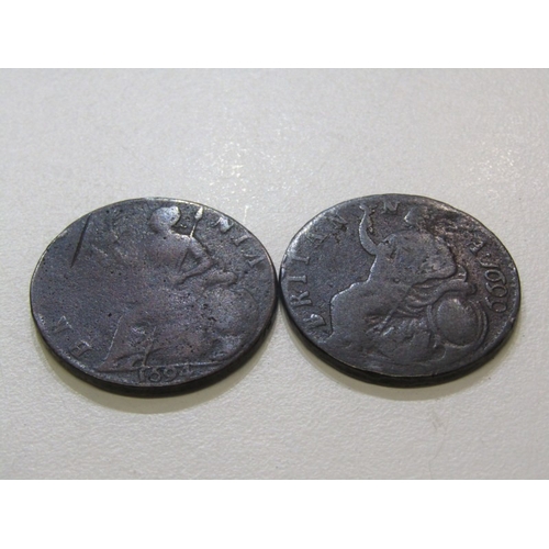 46 - 17th-19th Century copper collection in mixed grades: 1694 William & Mary halfpenny; 1699 William hal... 