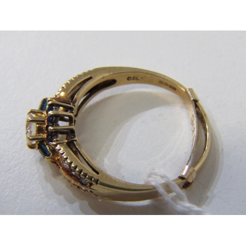 43 - DIAMOND & SAPPHIRE CLUSTER RING, an 18ct yellow gold ring set a central diamond of approx 0.75 ct su... 