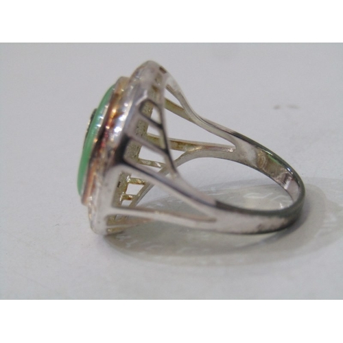 48 - SILVER STONE SET RINGS, 4 assorted silver stone set rings, 1 of oriental design set with jade, anoth... 