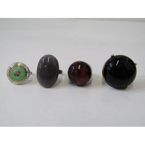 48 - SILVER STONE SET RINGS, 4 assorted silver stone set rings, 1 of oriental design set with jade, anoth... 