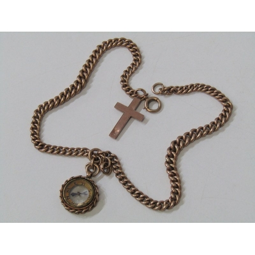 1 - GOLD DOUBLE ALBERT, 9ct yellow gold curb link double Albert chain, mounted 9ct yellow gold cross, to... 