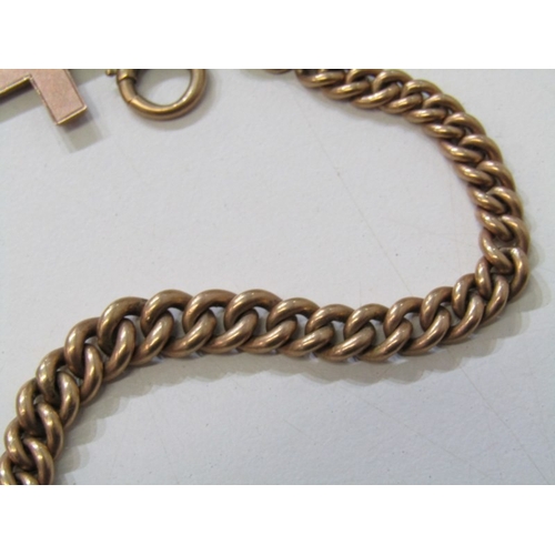 1 - GOLD DOUBLE ALBERT, 9ct yellow gold curb link double Albert chain, mounted 9ct yellow gold cross, to... 