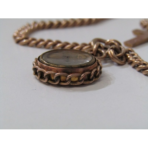 1 - GOLD DOUBLE ALBERT, 9ct yellow gold curb link double Albert chain, mounted 9ct yellow gold cross, to... 